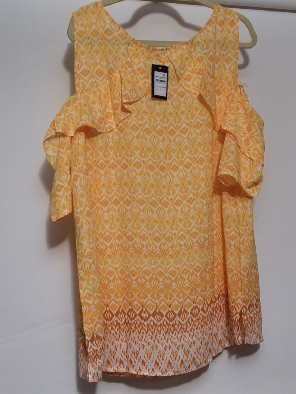 Avenue Yellow Patterned Cold-Shoulder Ruffle Camisole - Picture 2 of 3